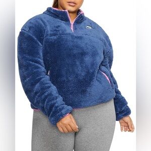 Nike Plus Plush Fleece Quarter-Zip Sweatshirt in Blue/Pink